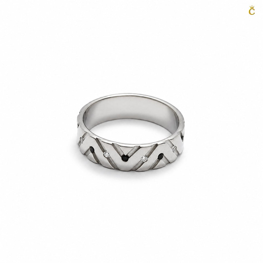 ZigZag Ring Men With Black Stone