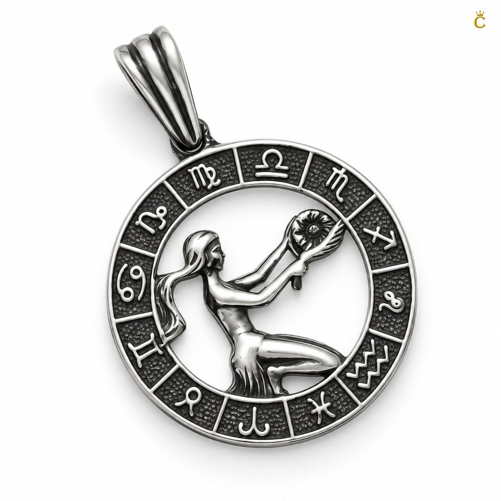Premium Itallian oxidized Acquarius Zodiac Pendant
