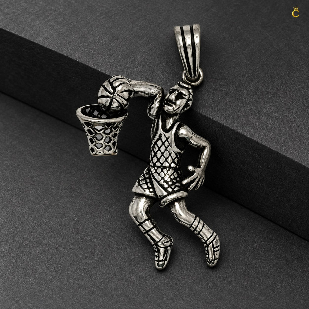 Peimium oxidized silver basket ball champ pendant