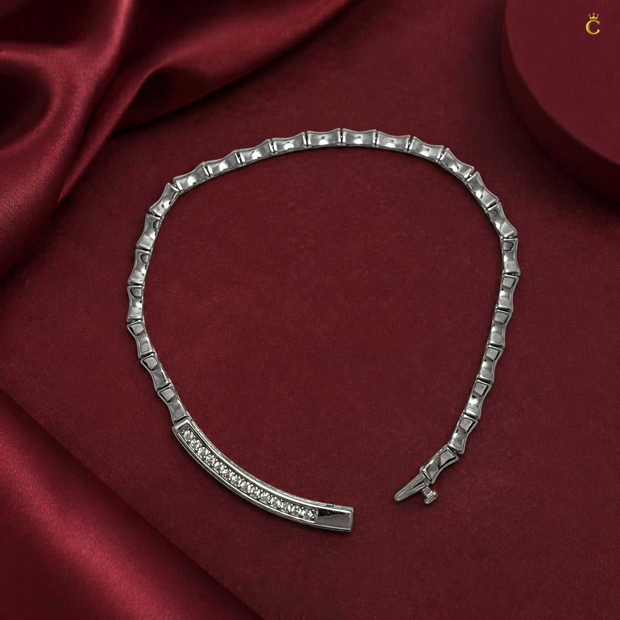 Interlocking Bamboo Bar Diamond Silver Bracelet