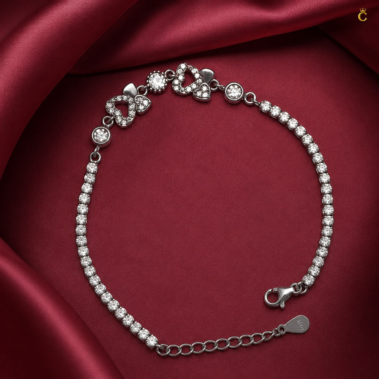Interlocking Hearts Silver Tennis Bracelet