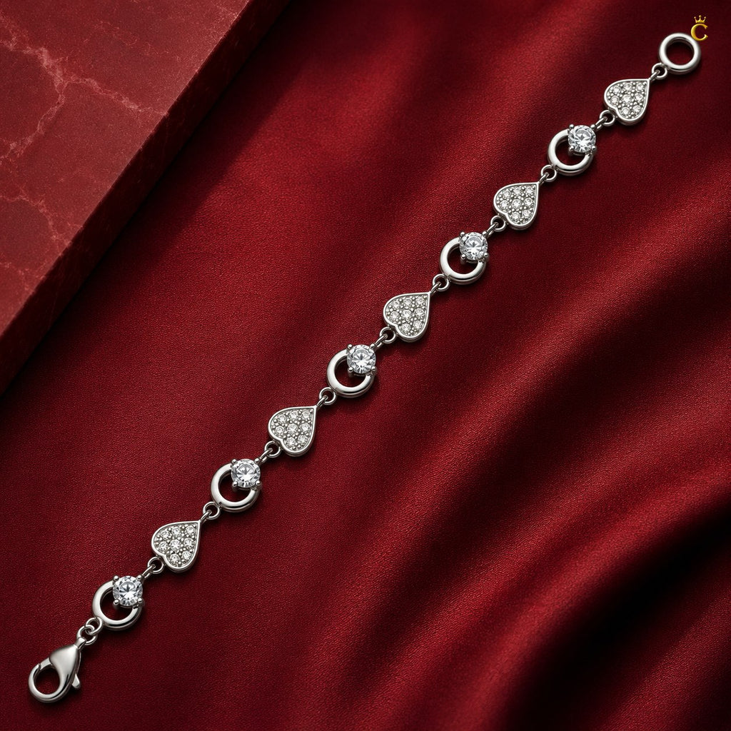 Interlocking Heart and Solitaire Silver Bracelet