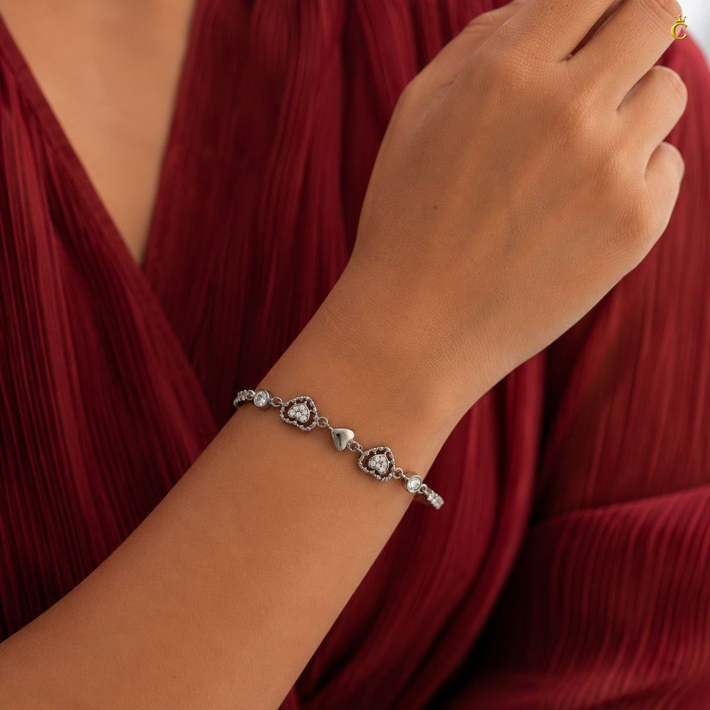 Interlinked Heart Tennis Silver Bracelet