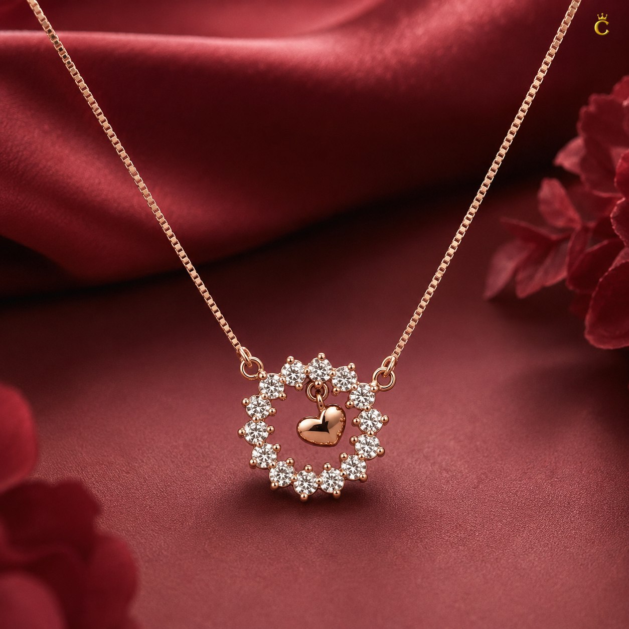 Intertwined Heart and Floral Halo Silver Pendant Necklace
