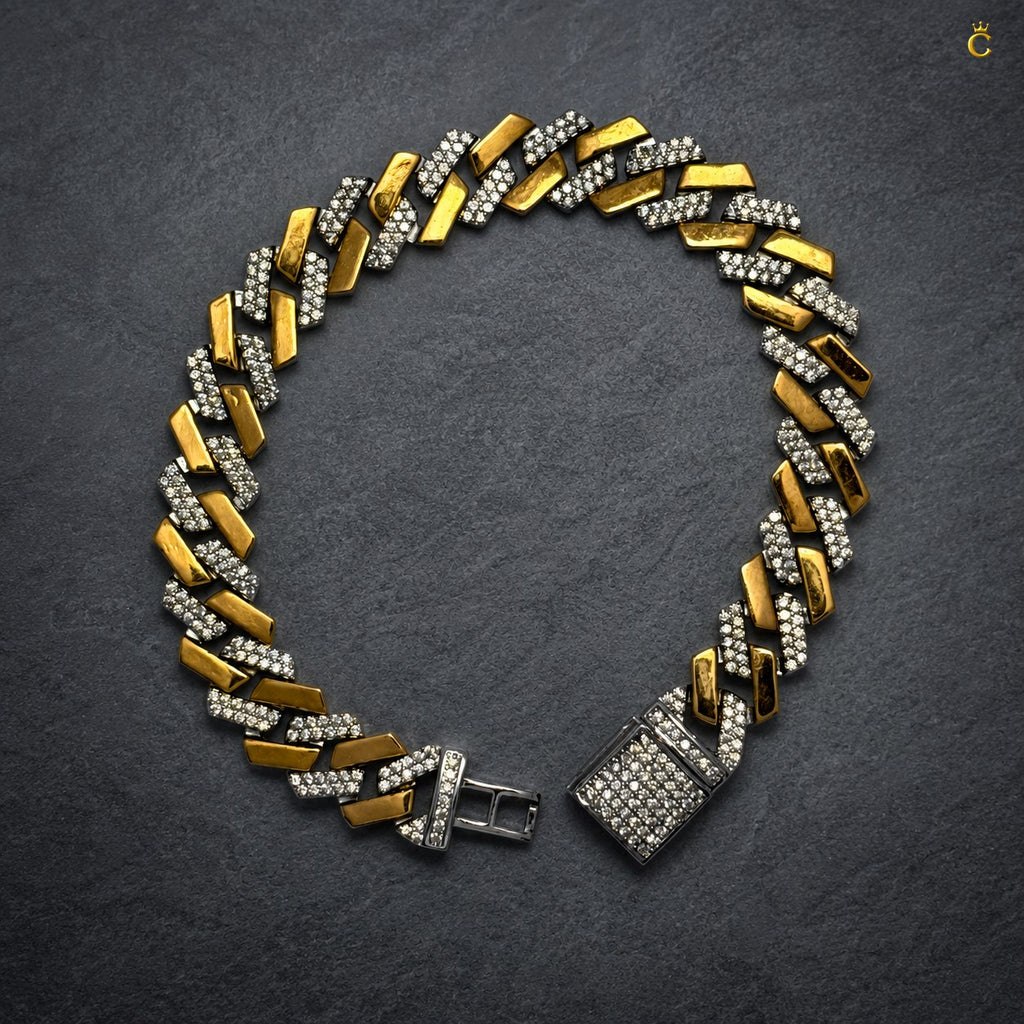 Men's Premium Two-Tone Iced-Out Cuban Link Bracelet