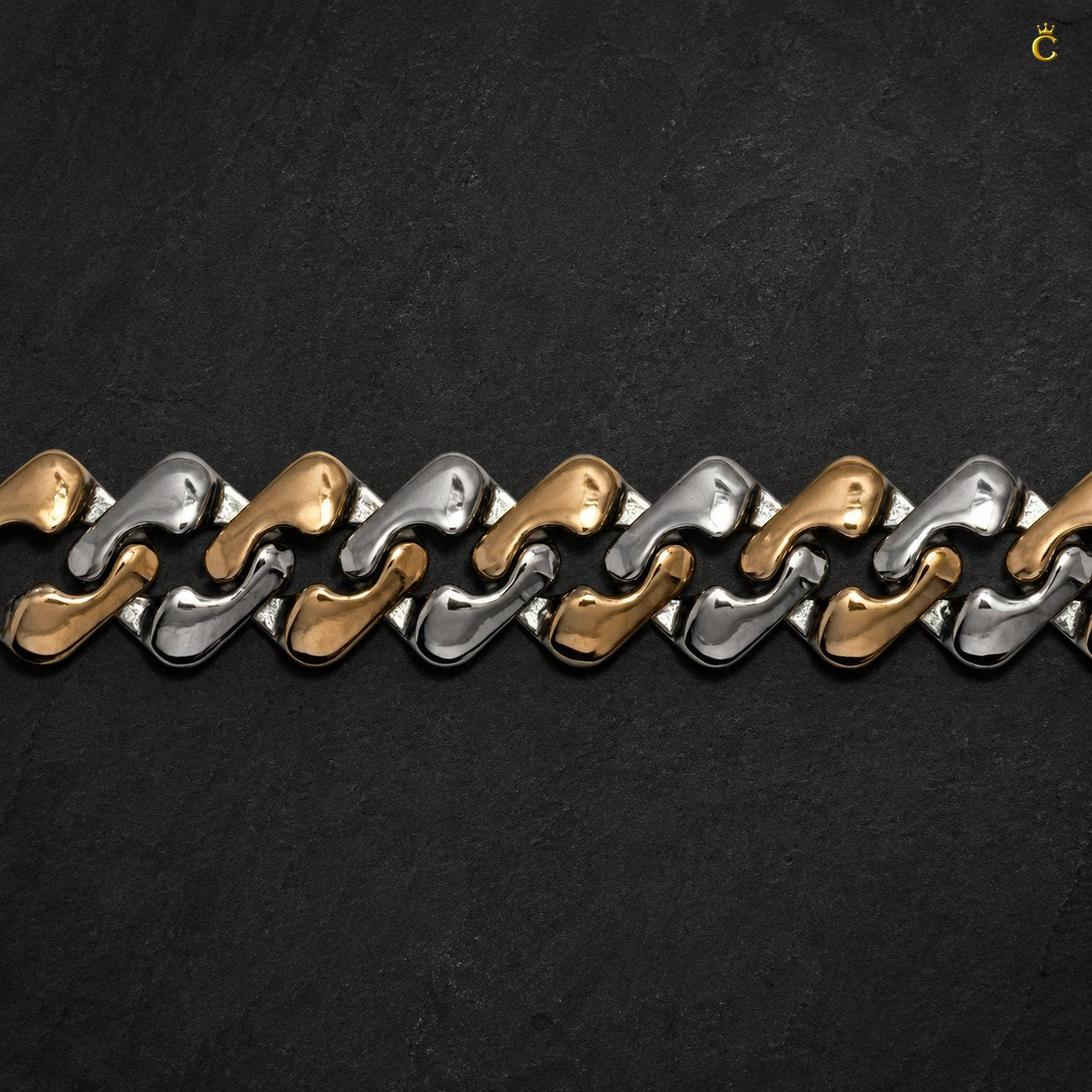 Premium Men's Two-Tone Silver and Rose Gold Accent Link Bracelet