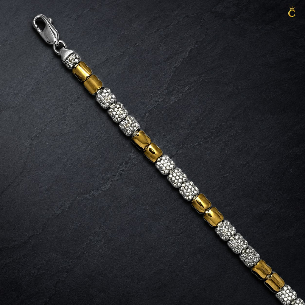 Silver Two-Tone Pave Square Link Bracelet