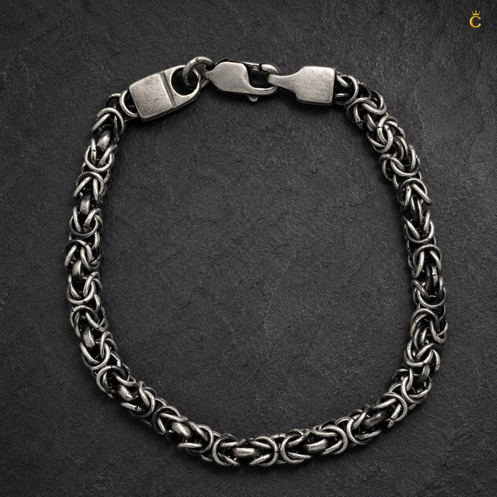 Oxidized Silver Byzantine Chain Bracelet for Men