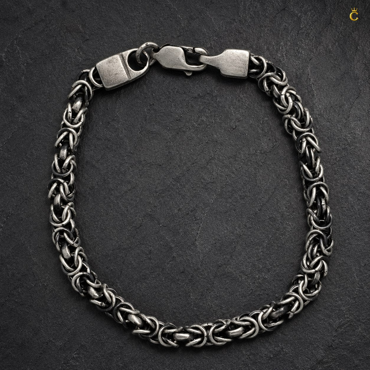 Oxidized Silver Byzantine Chain Bracelet for Men