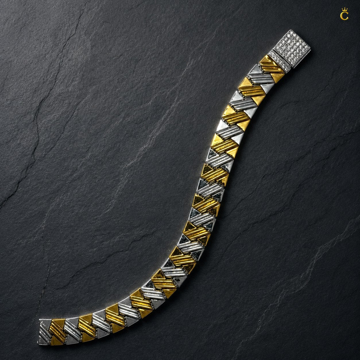 Dual-Tone Geometric Link Silver Bracelet for Men