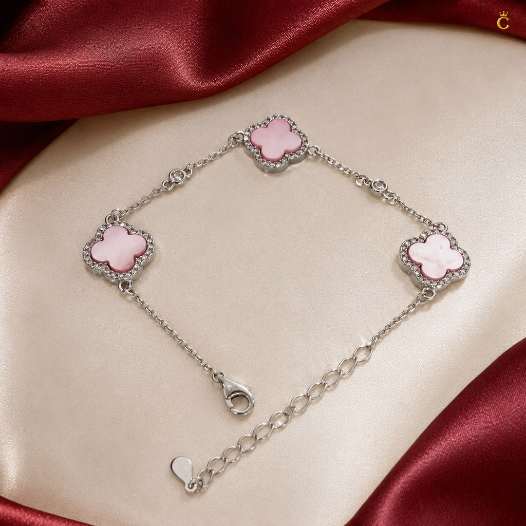 Celestora- Blush Pink three Clovers Zircon studs Van cliff Bracelet