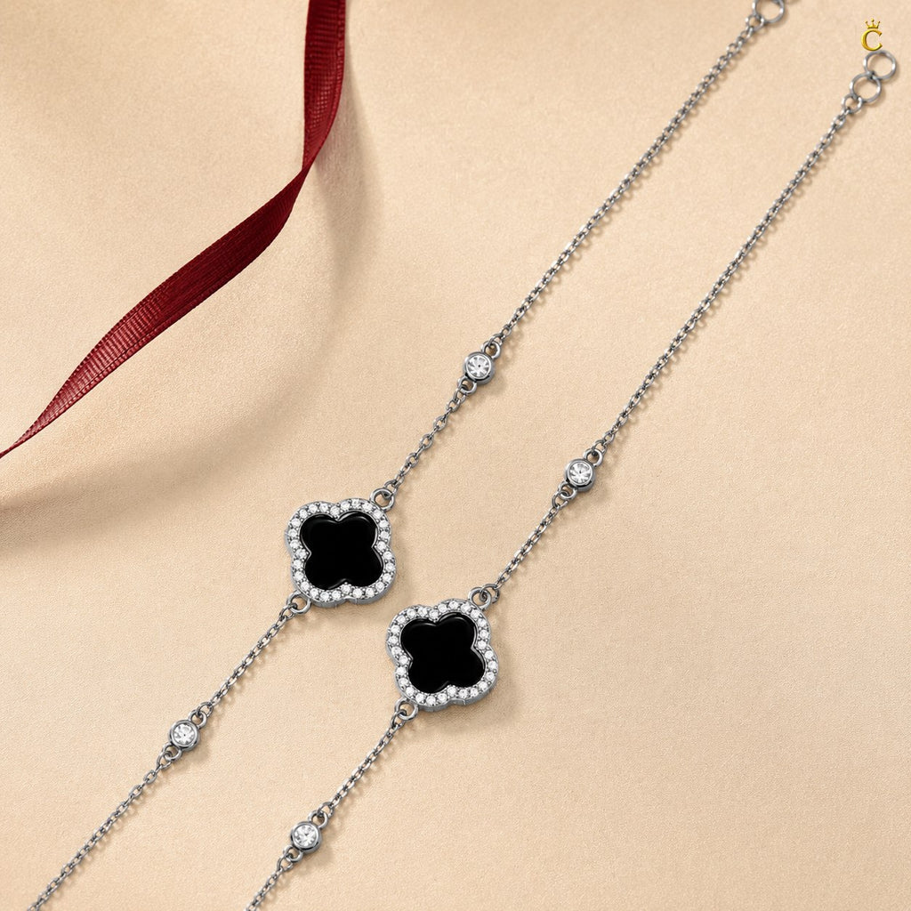 Celestora Onyx Black Clover with Zircon studded Van cliff Bracelet