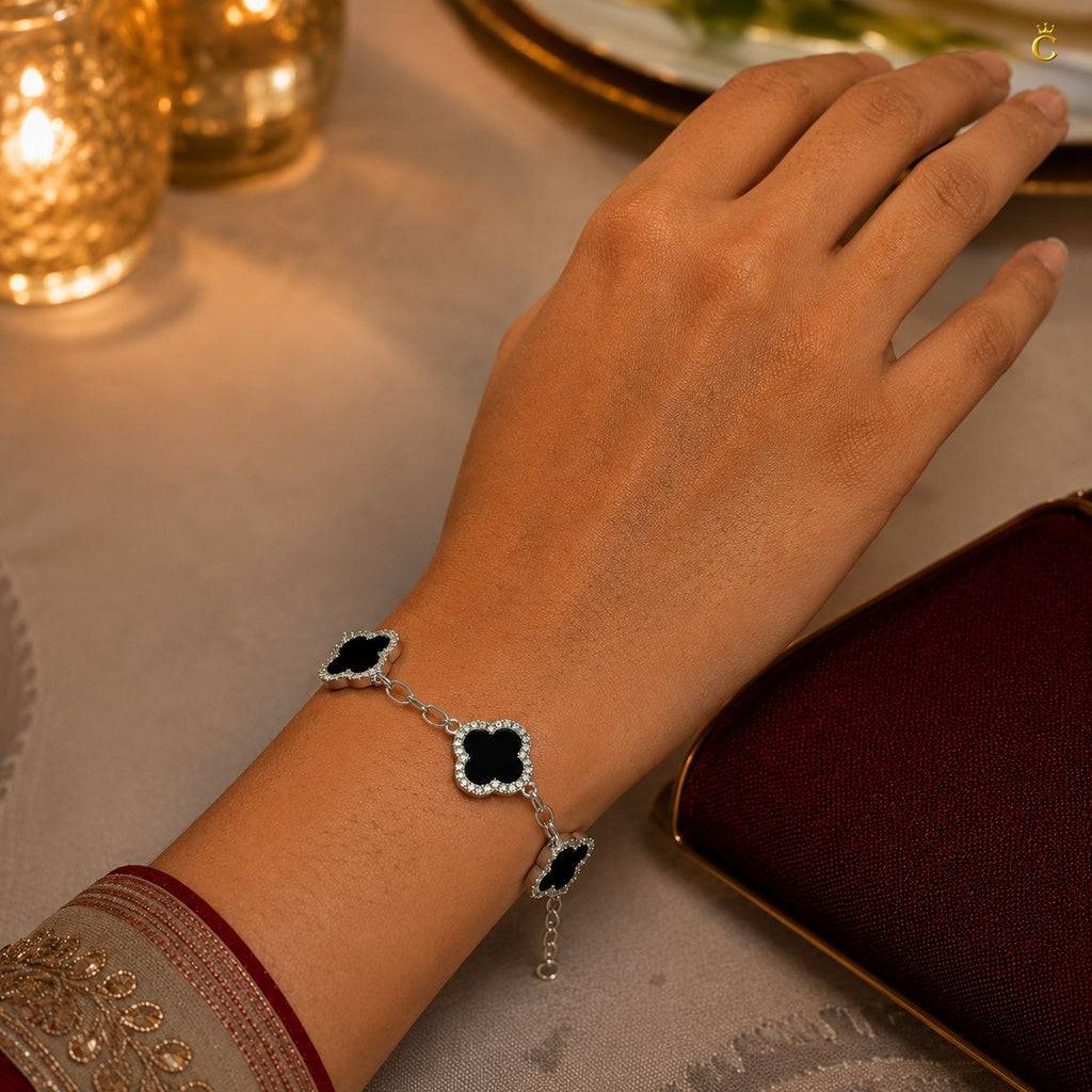 Celestora Onyx Black Three Clover Van cliff Bracelet