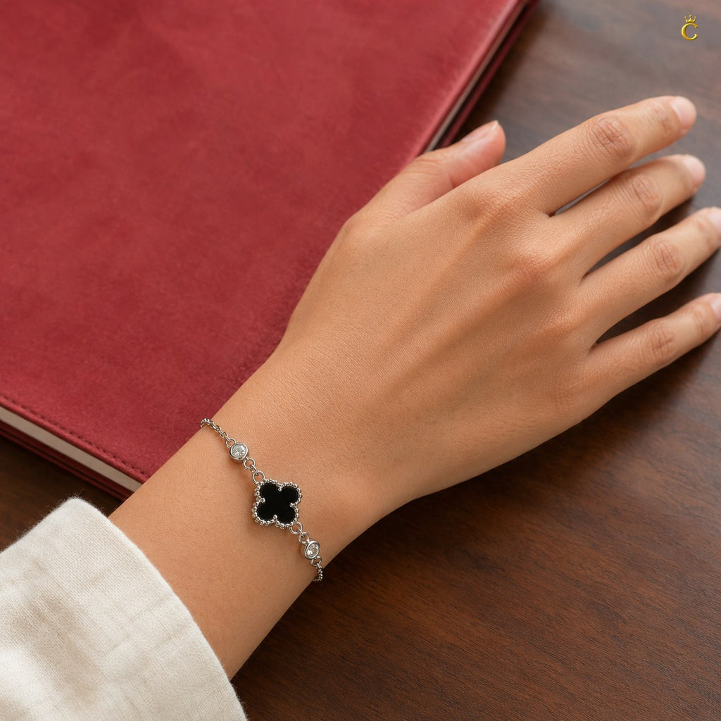Celestora - Onyx Black Cute Clover Zircon stud Bracelet