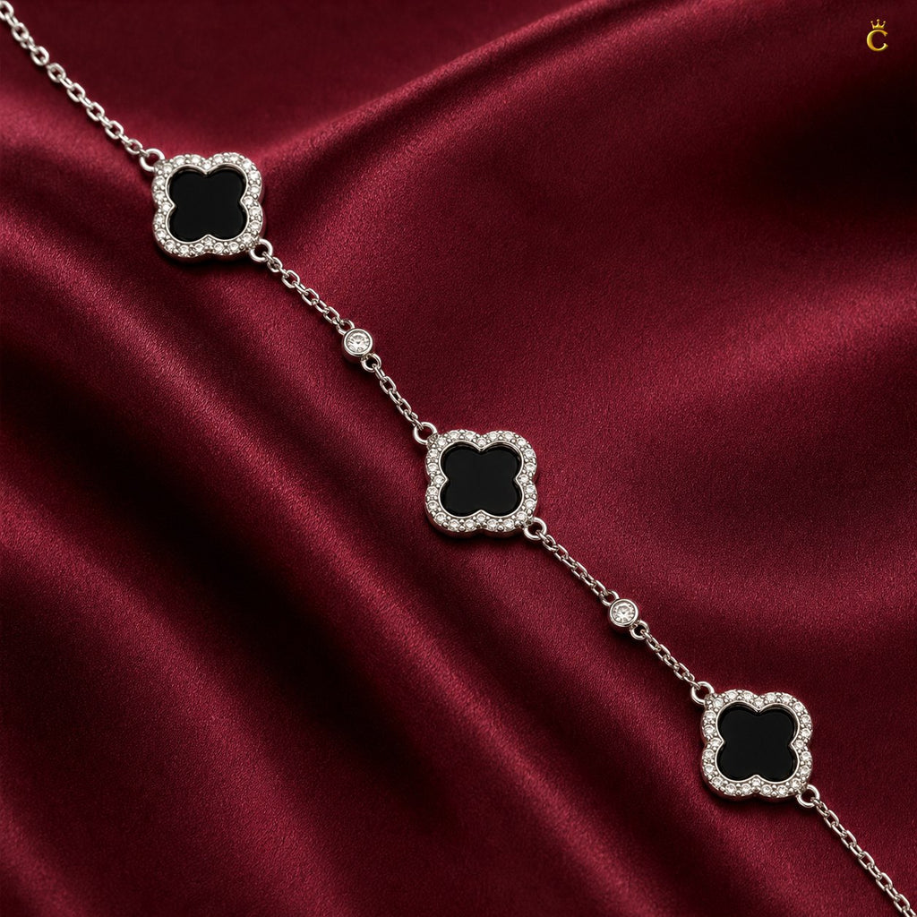 Celestora - Onyx Three Clovers Van Cliff Bracelet