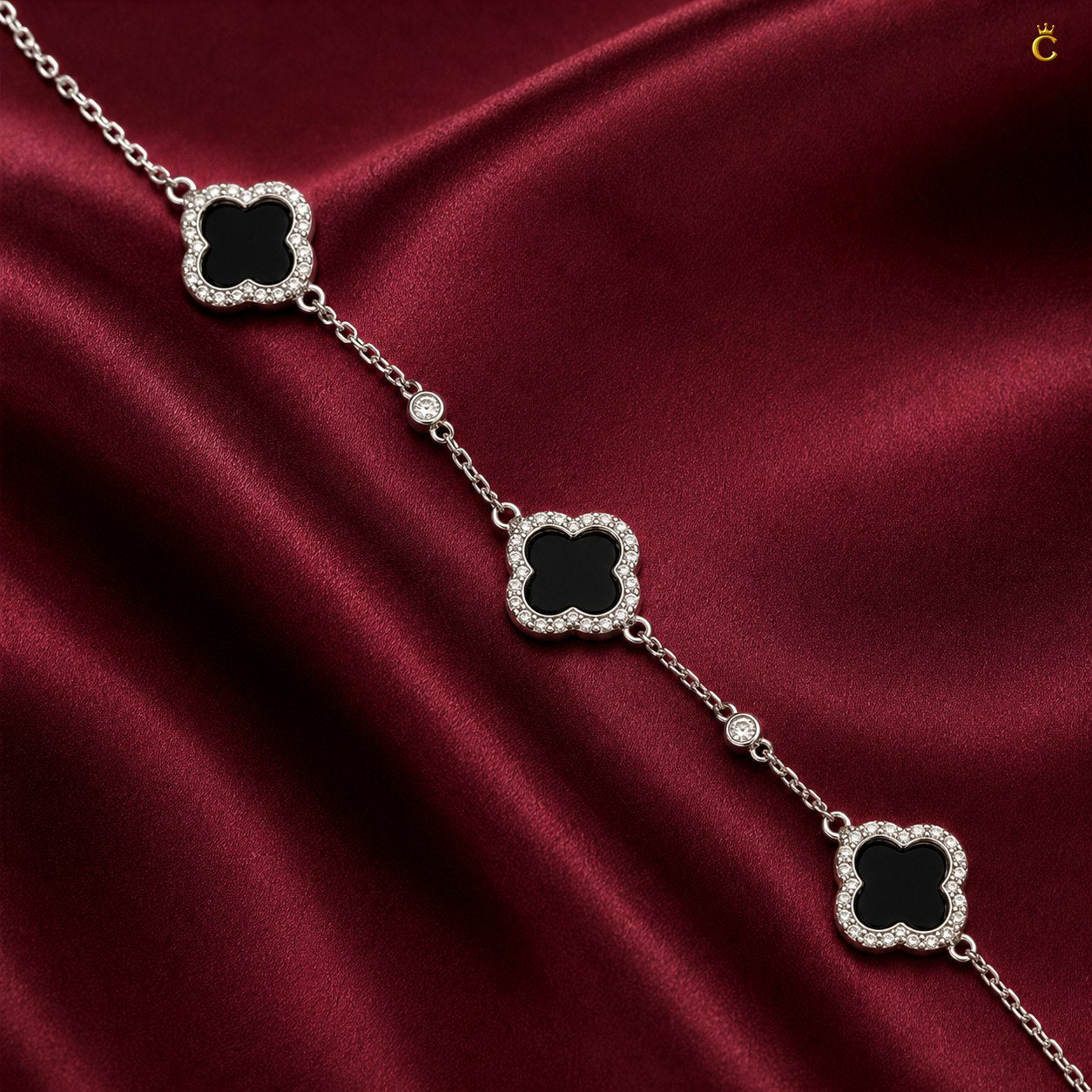 Celestora - Onyx Three Clovers Van Cliff Bracelet