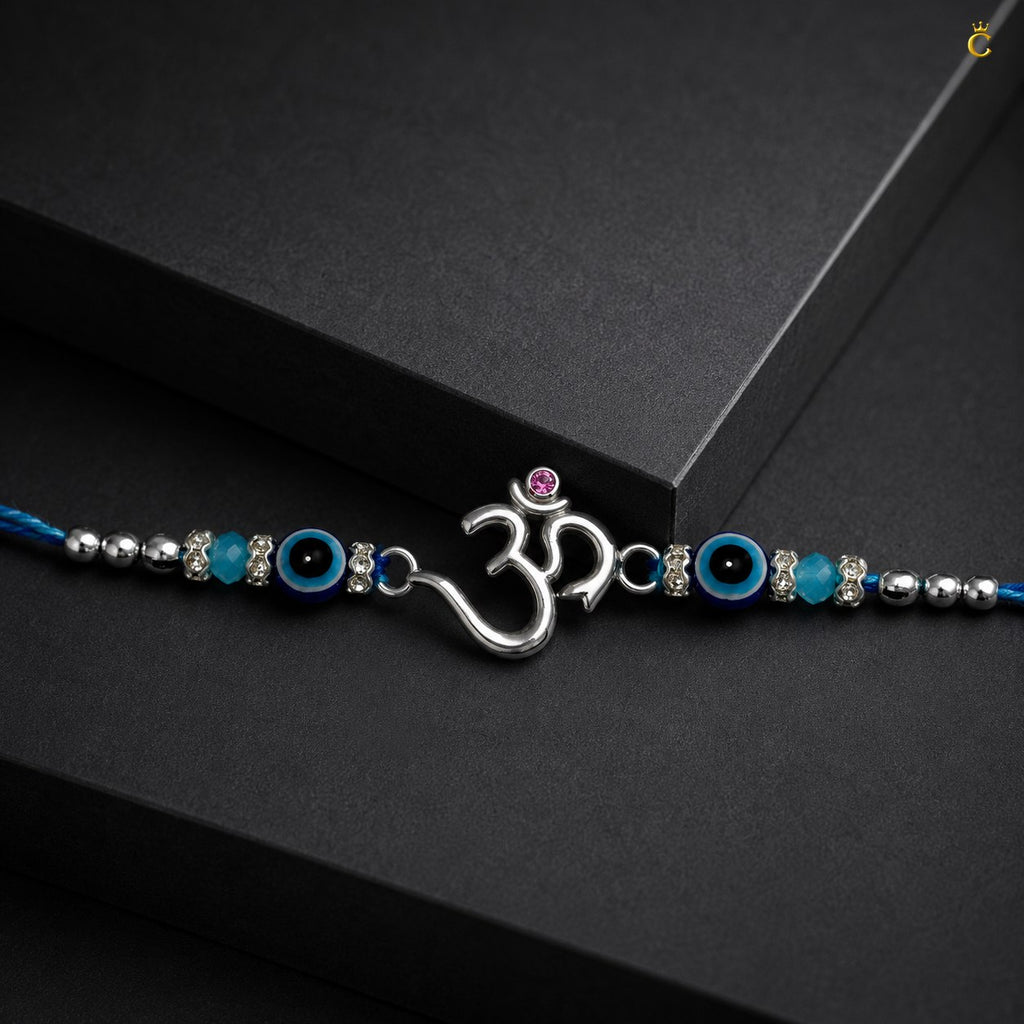 Celestora- Silver Om Evil Eye Premium Rakhi/ Bracelet