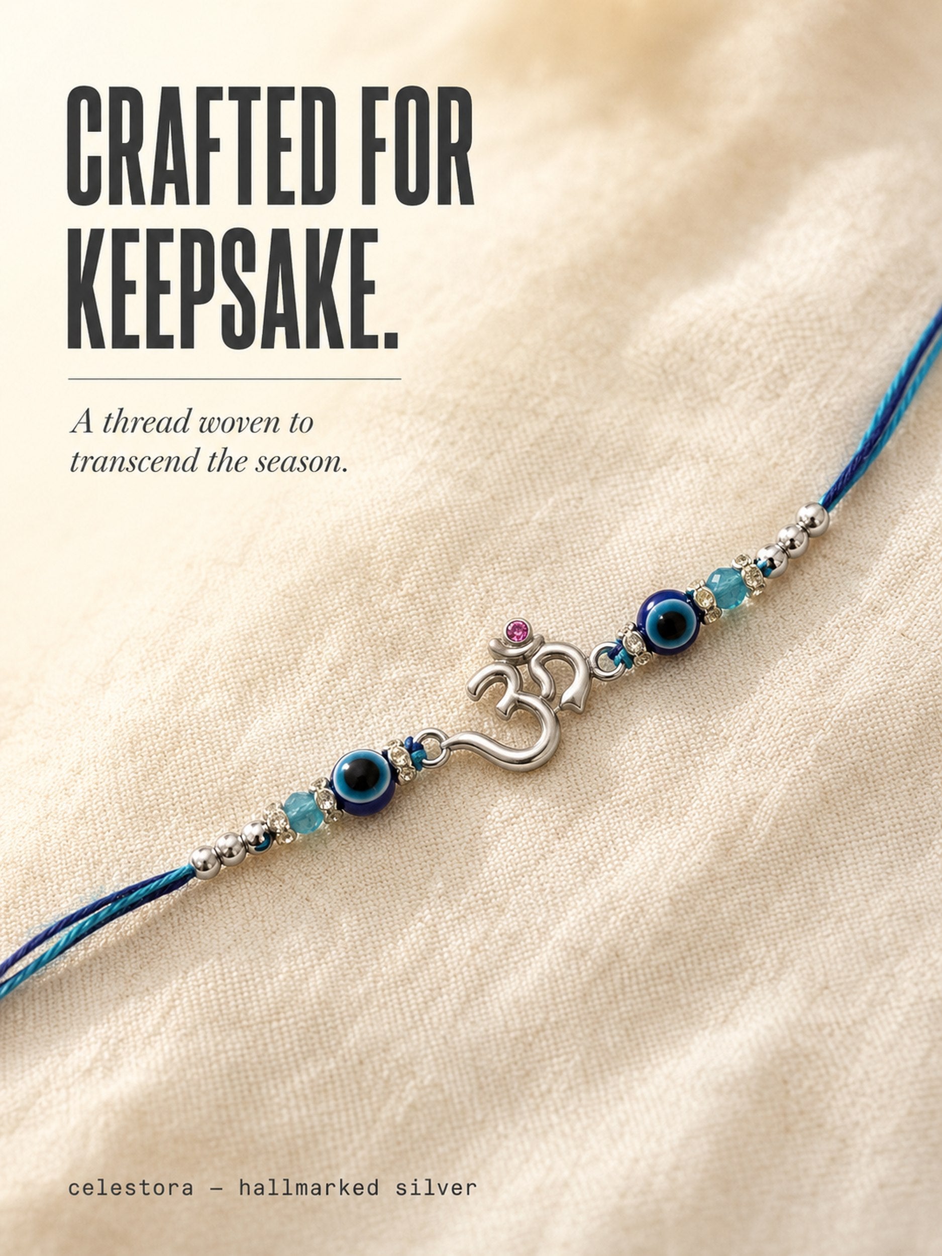 Celestora- Silver Om Evil Eye Premium Rakhi/ Bracelet