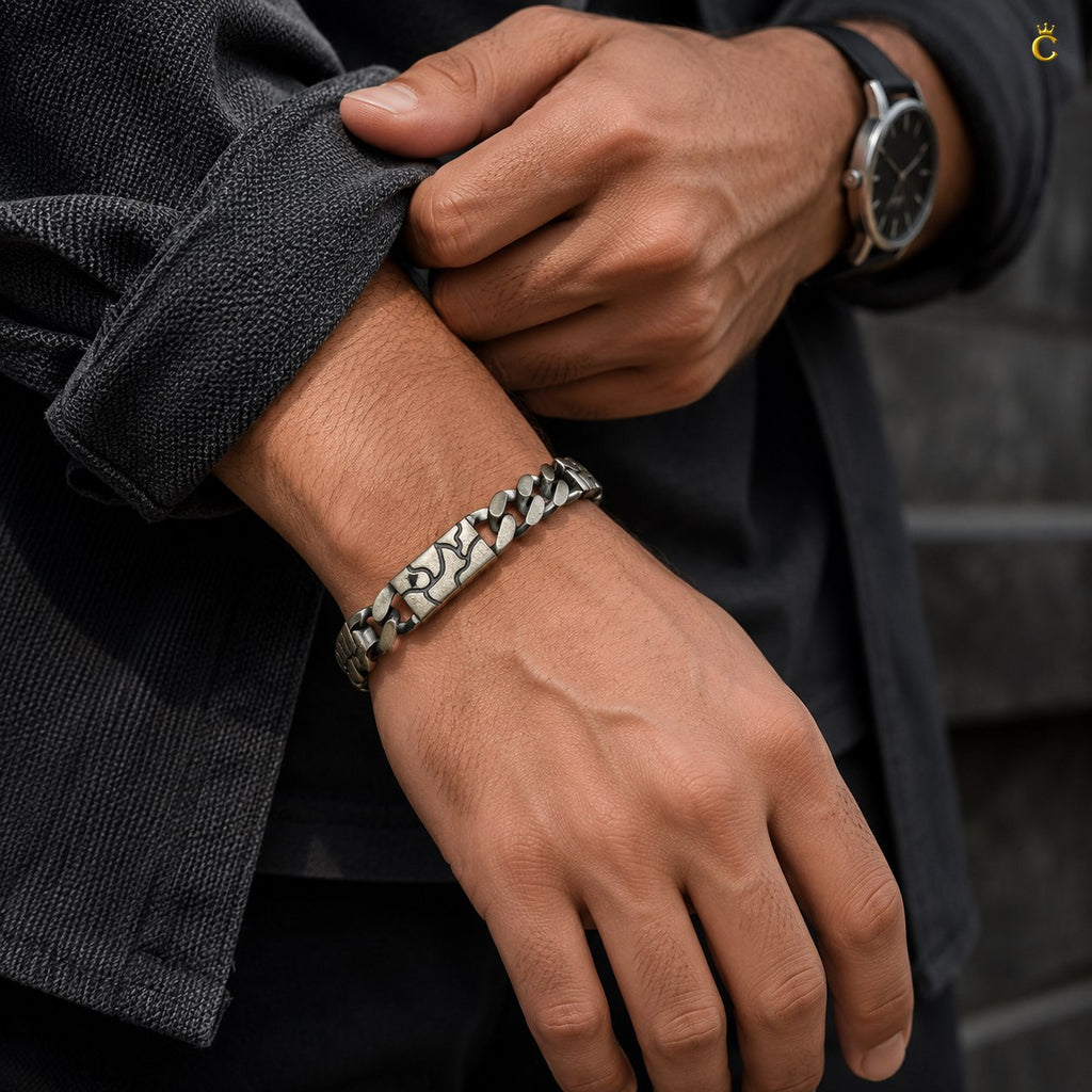 Celestora - Silver Italian-style Premium oxidized Curb bracelet: