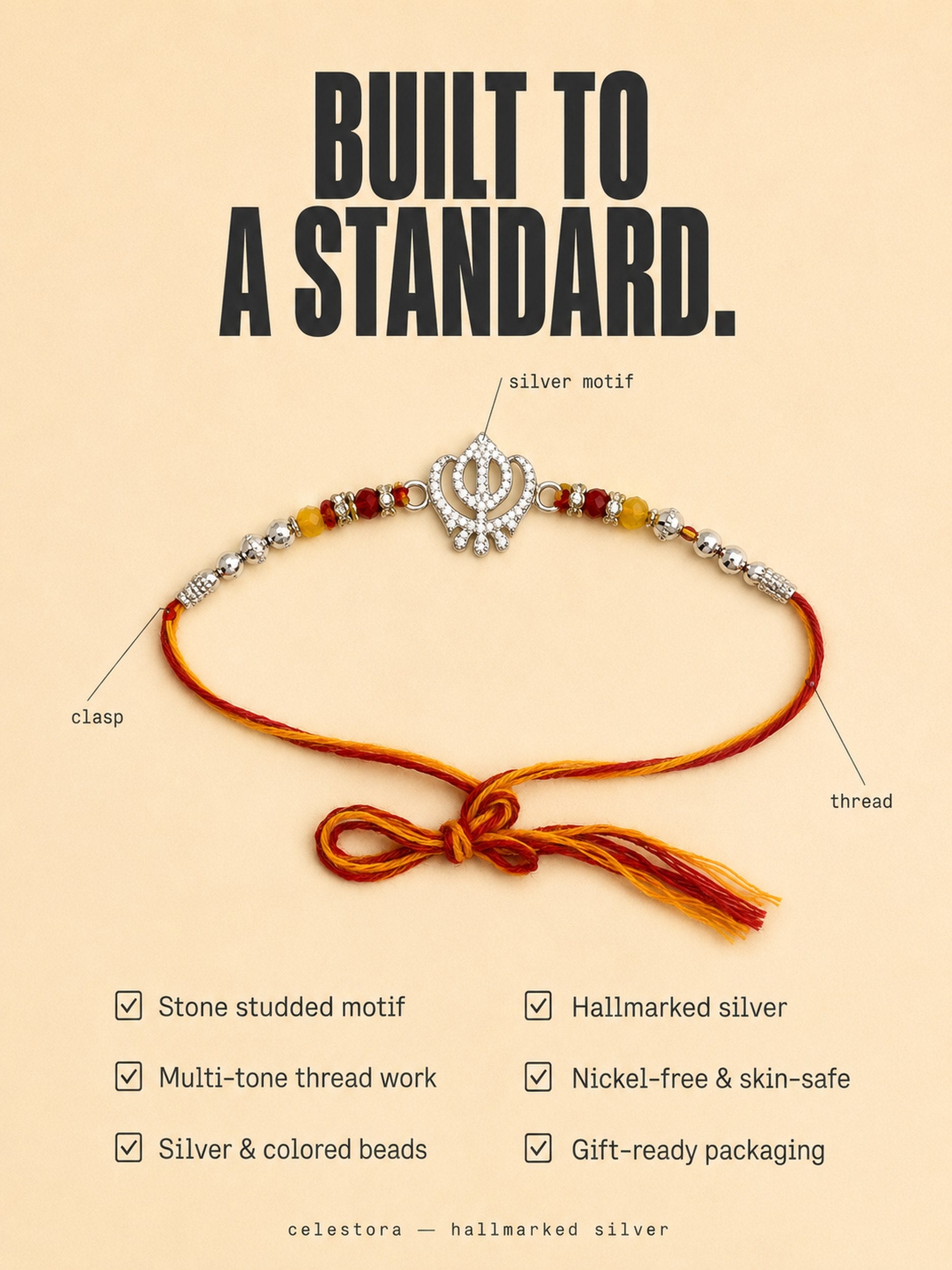 Celestora -Silver Veer Khalsa Prime Rakhi/ Bracelet