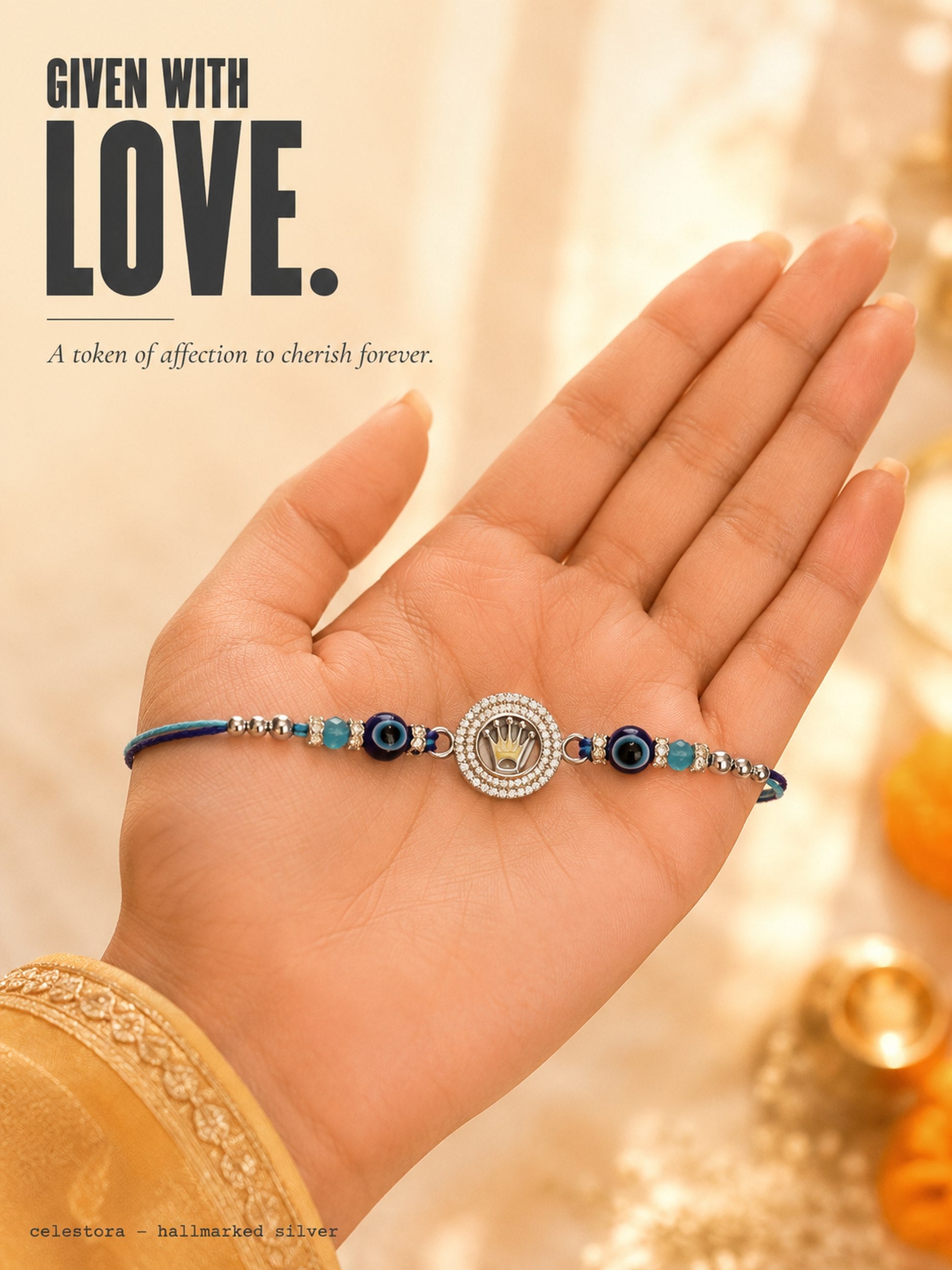 Celestora - Royal Crown with Evil eye Silver Rakhi/ Bracelet