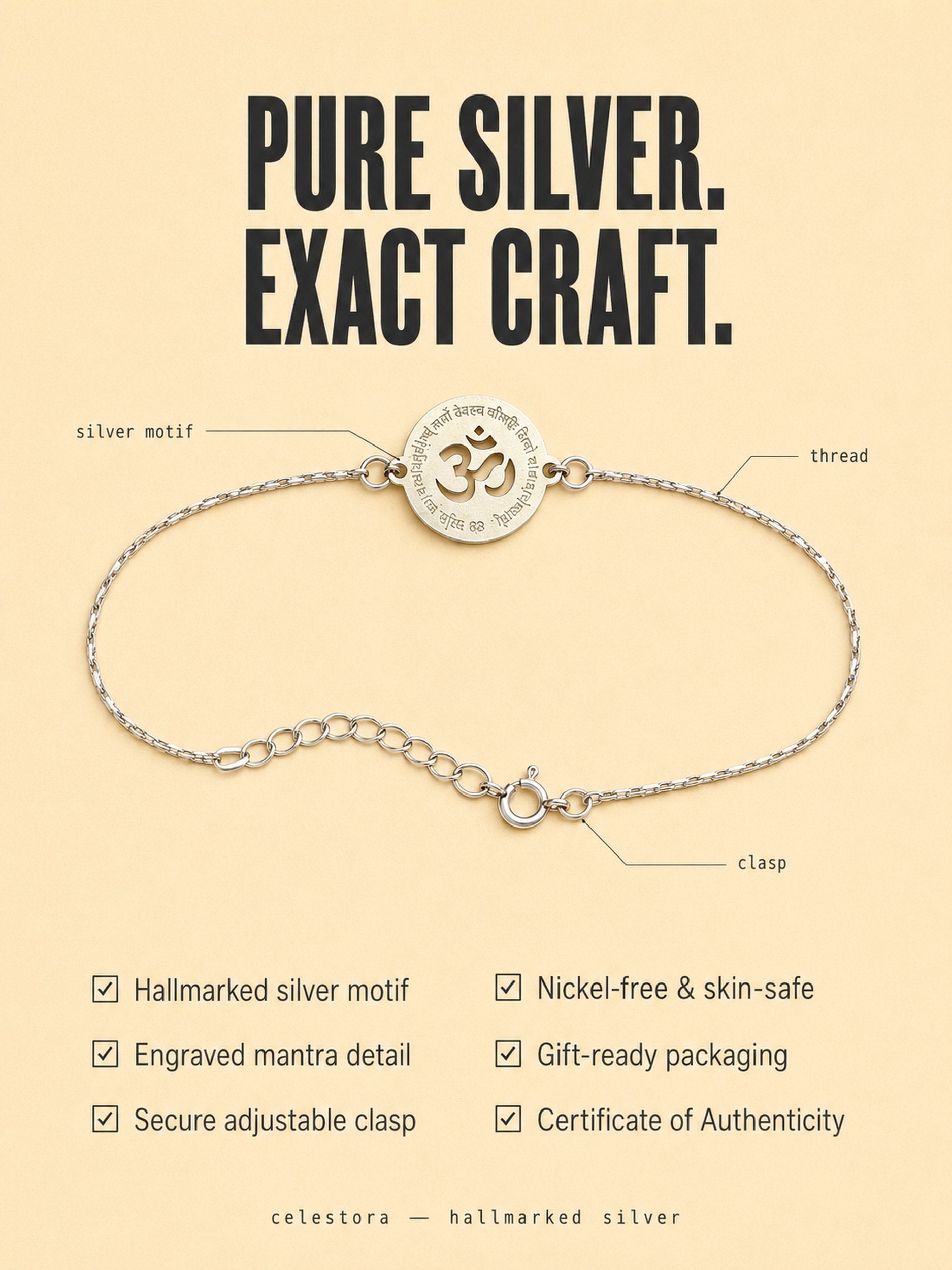 Minimal sleek Om with Gyatri mantra Single/Double thread Rakhi/ Bracelet