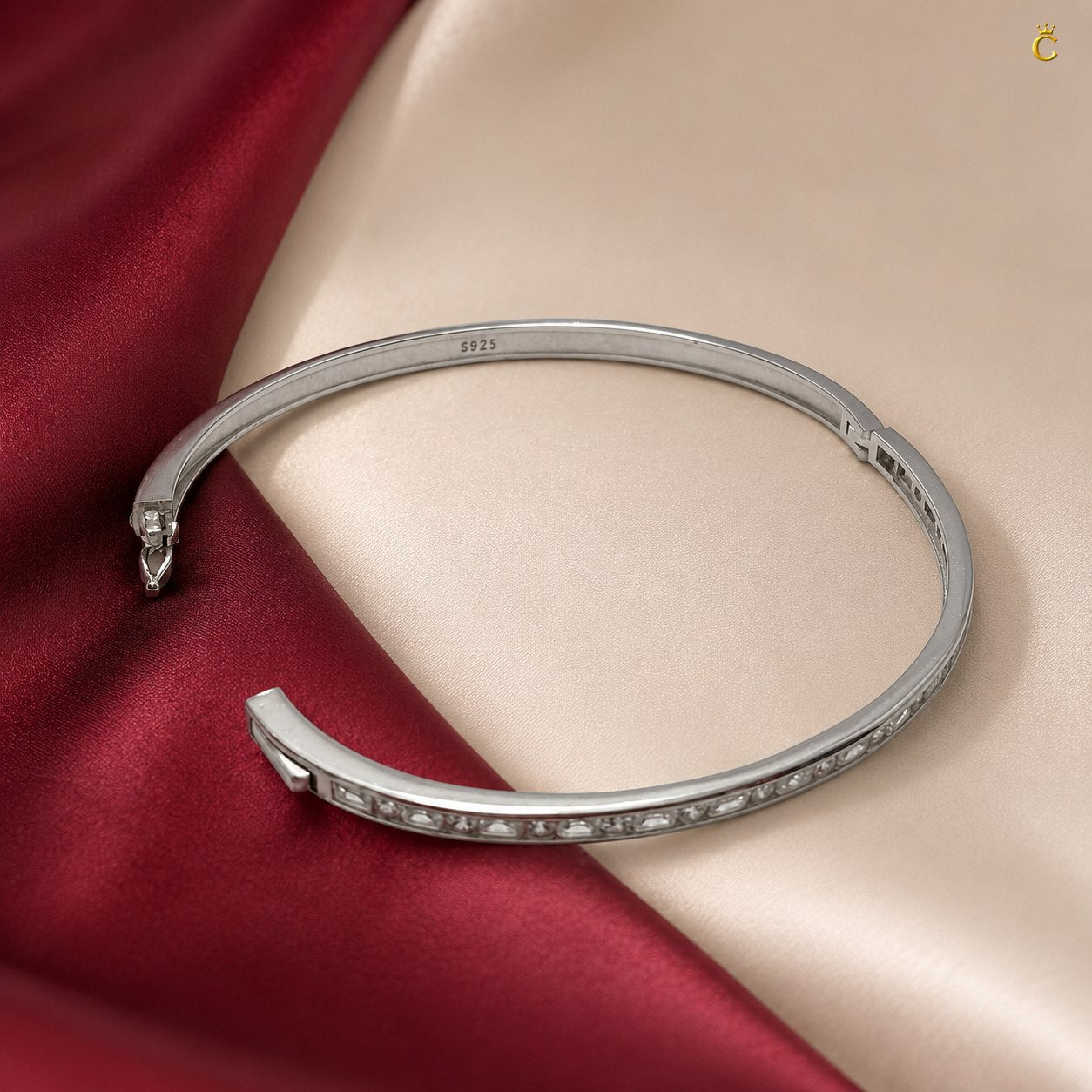 Silver Stone Studded Hinged Bangle