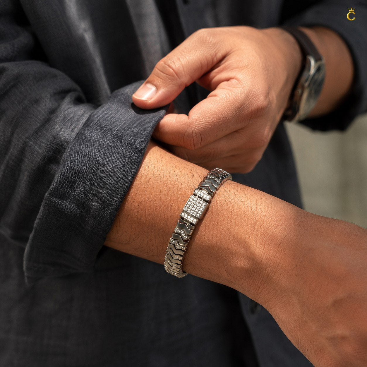 Men's Premium Silver Chevron Link Bracelet