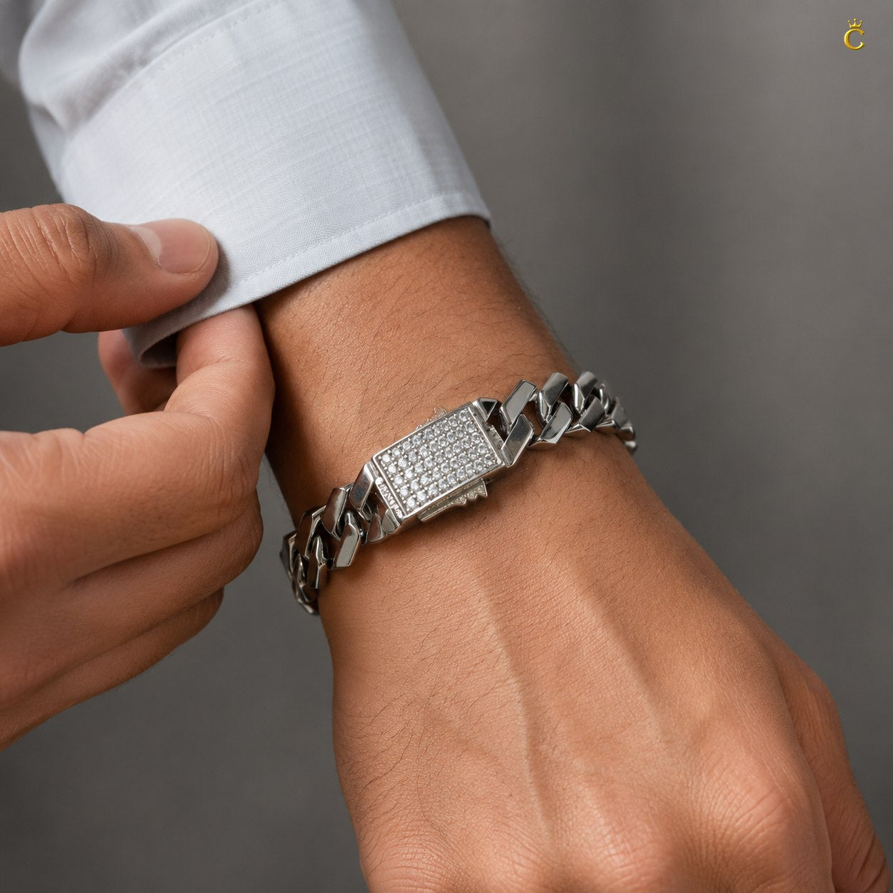 Paved Link Silver Bracelet