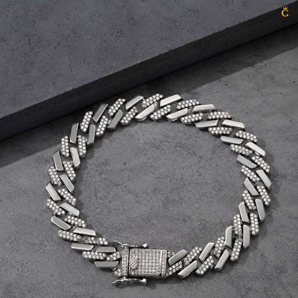 Silver Iced Out Cuban Link Bracelet