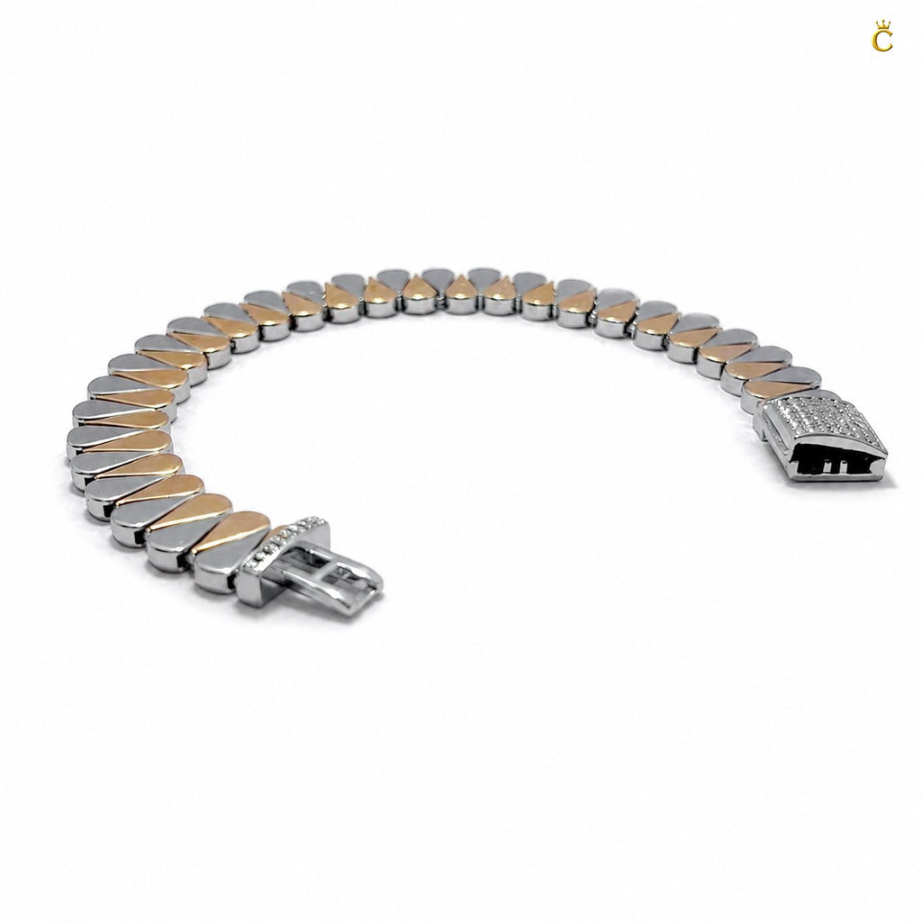 Two Tone Teardrop Link Silver Bracelet