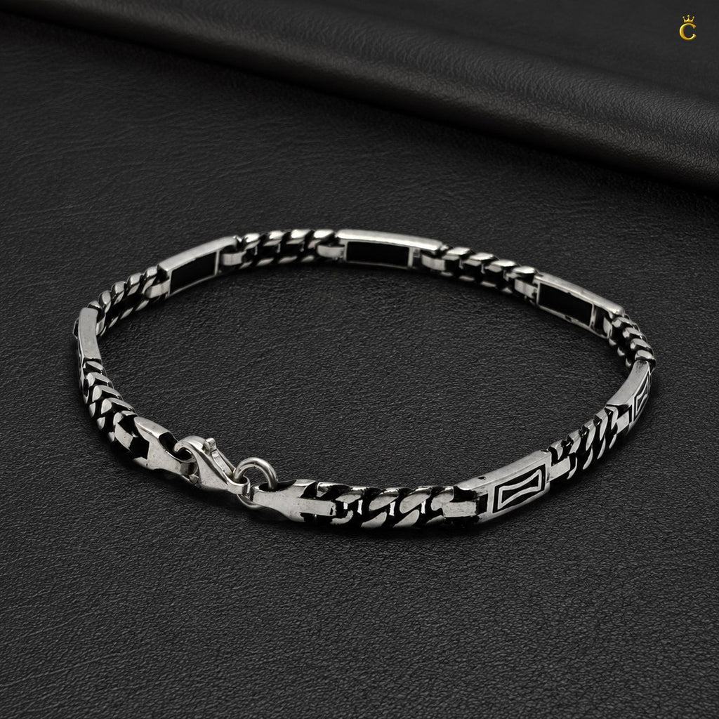 Silver Geometric Link Bracelet for Men