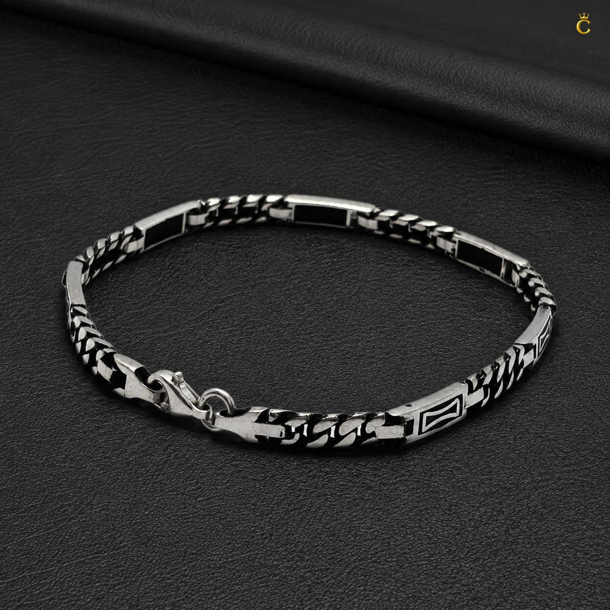 Silver Geometric Link Bracelet for Men
