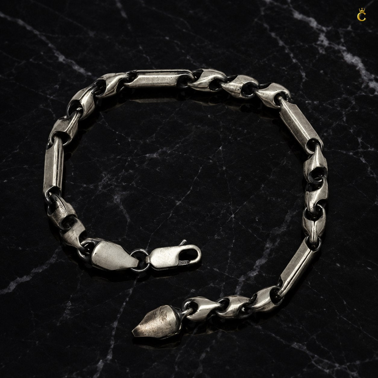Oxidized Silver Bar Link Bracelet for Men