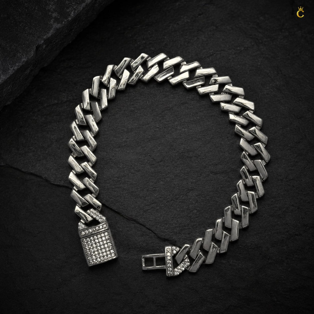 Rhodium Crisp Zircon Stone Curb Bracelet