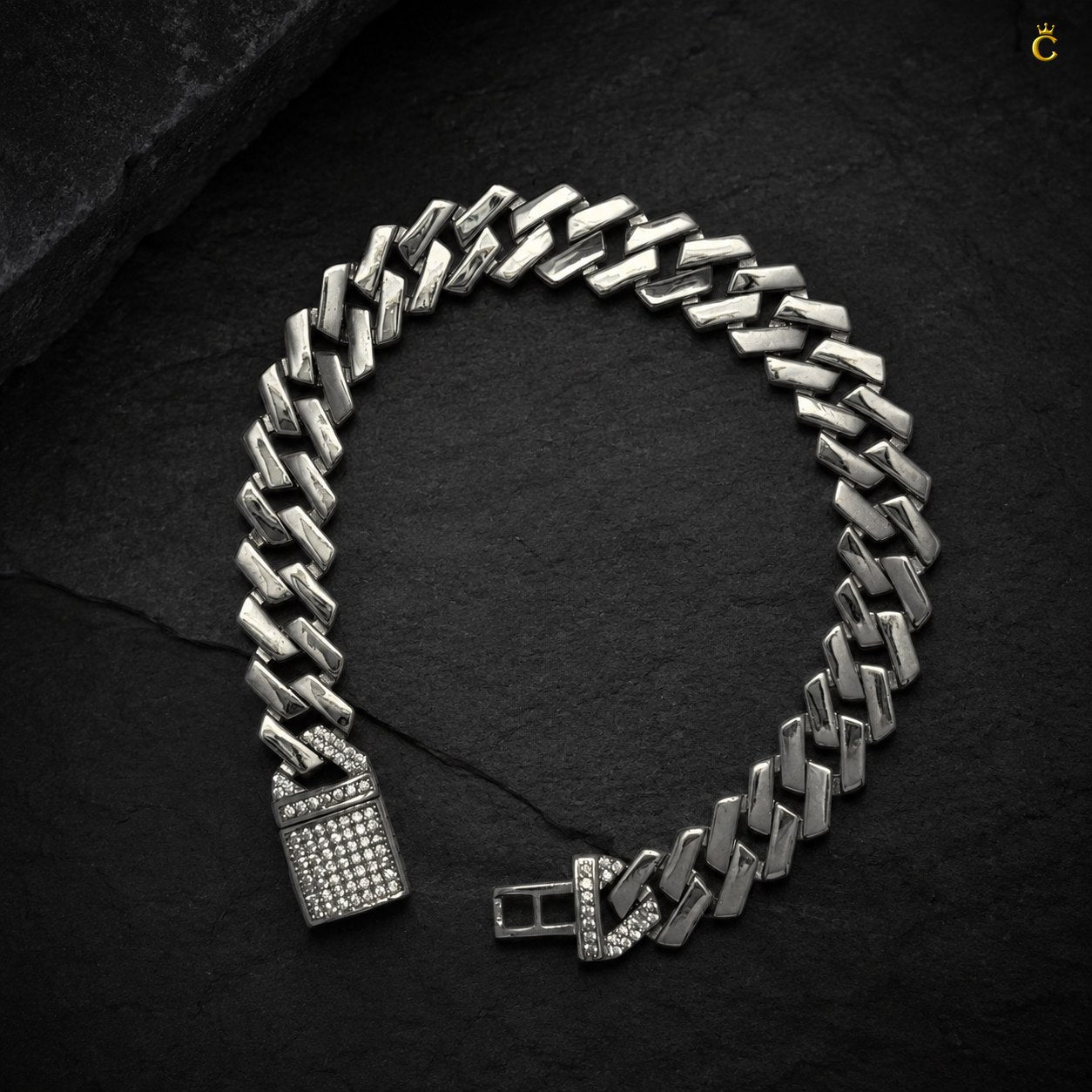 Rhodium Crisp Zircon Stone Curb Bracelet