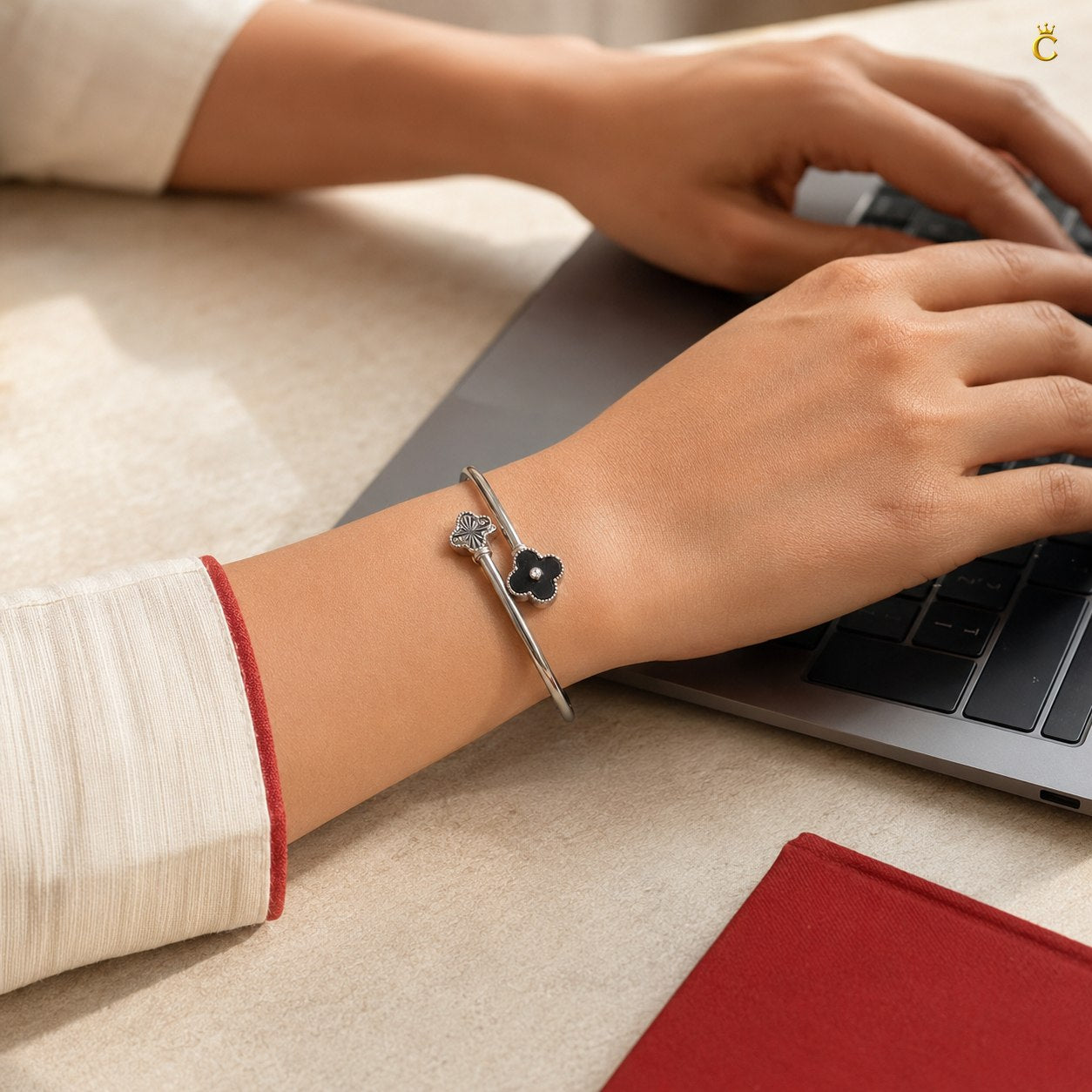 Celestora-Silver Midnight Black Clover Open Kada/ Cuff