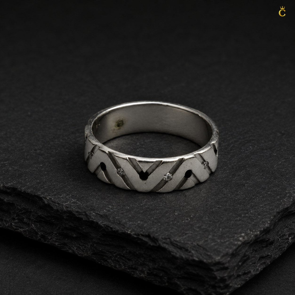 ZigZag Ring Men With Black Stone