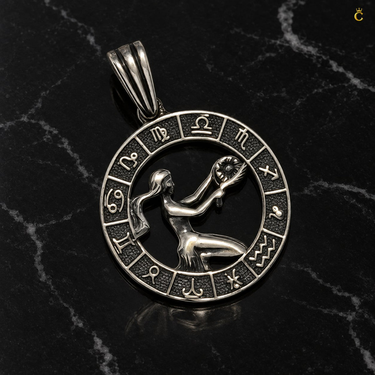 Premium Itallian oxidized Acquarius Zodiac Pendant