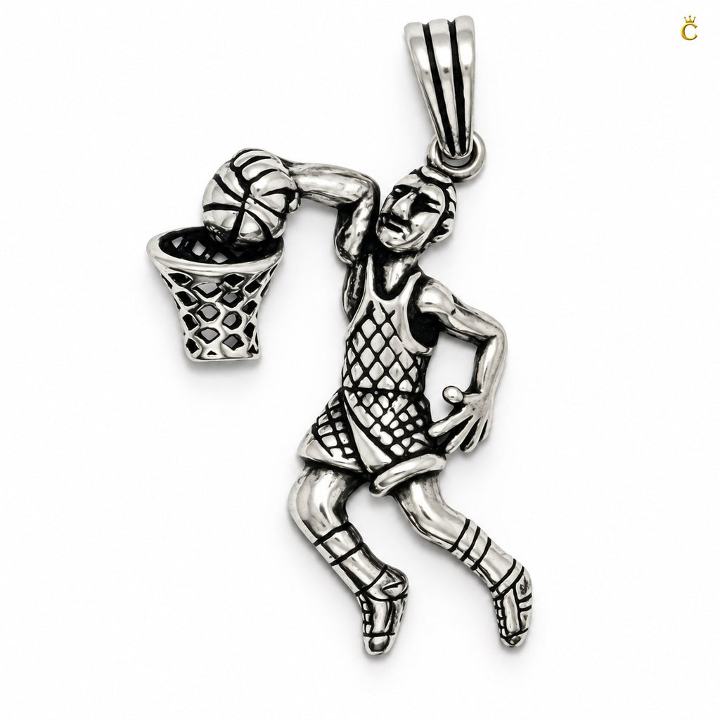 Peimium oxidized silver basket ball champ pendant