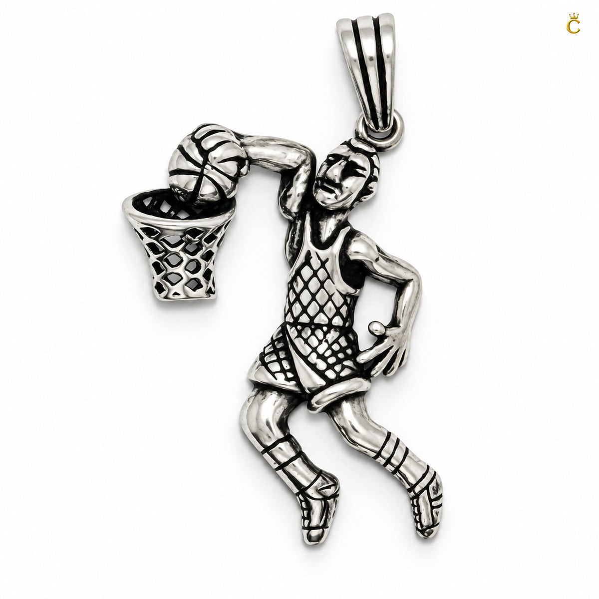 Peimium oxidized silver basket ball champ pendant