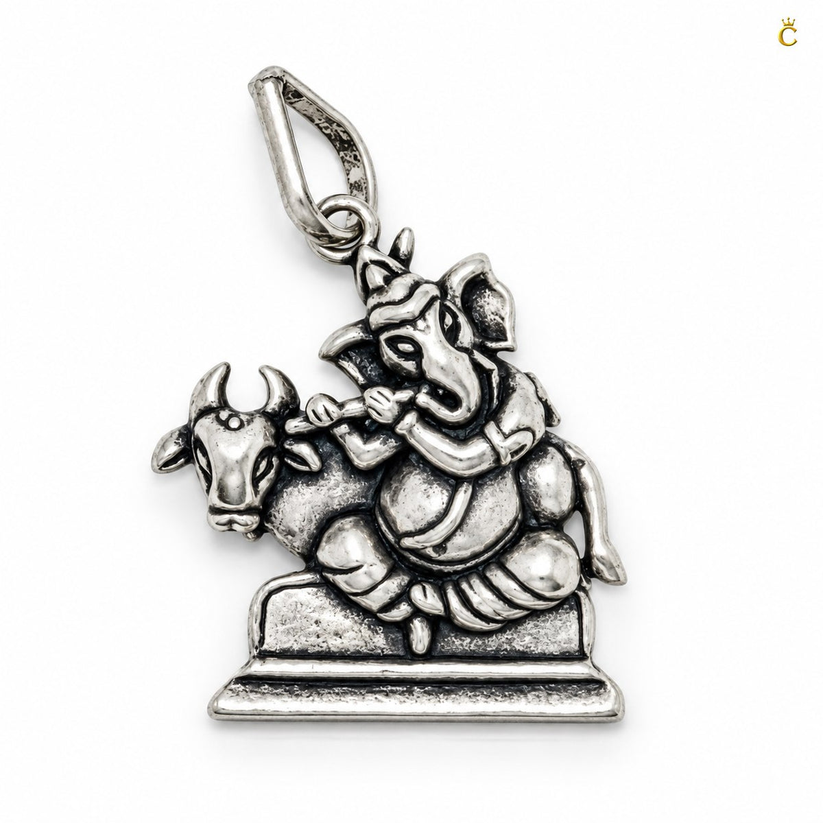 Oxidized Lord Ganesha with Bansuri and Holy cow Silver pendant