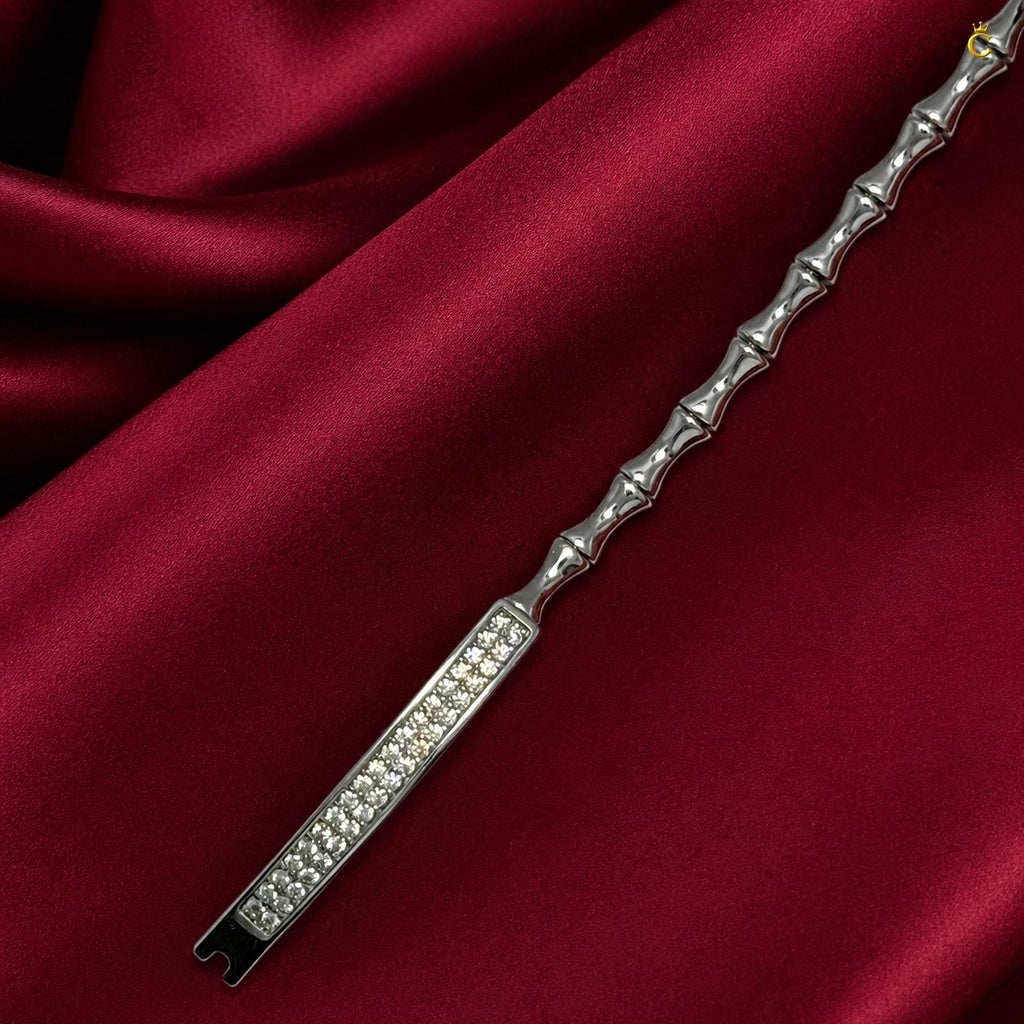 Interlocking Bamboo Bar Diamond Silver Bracelet