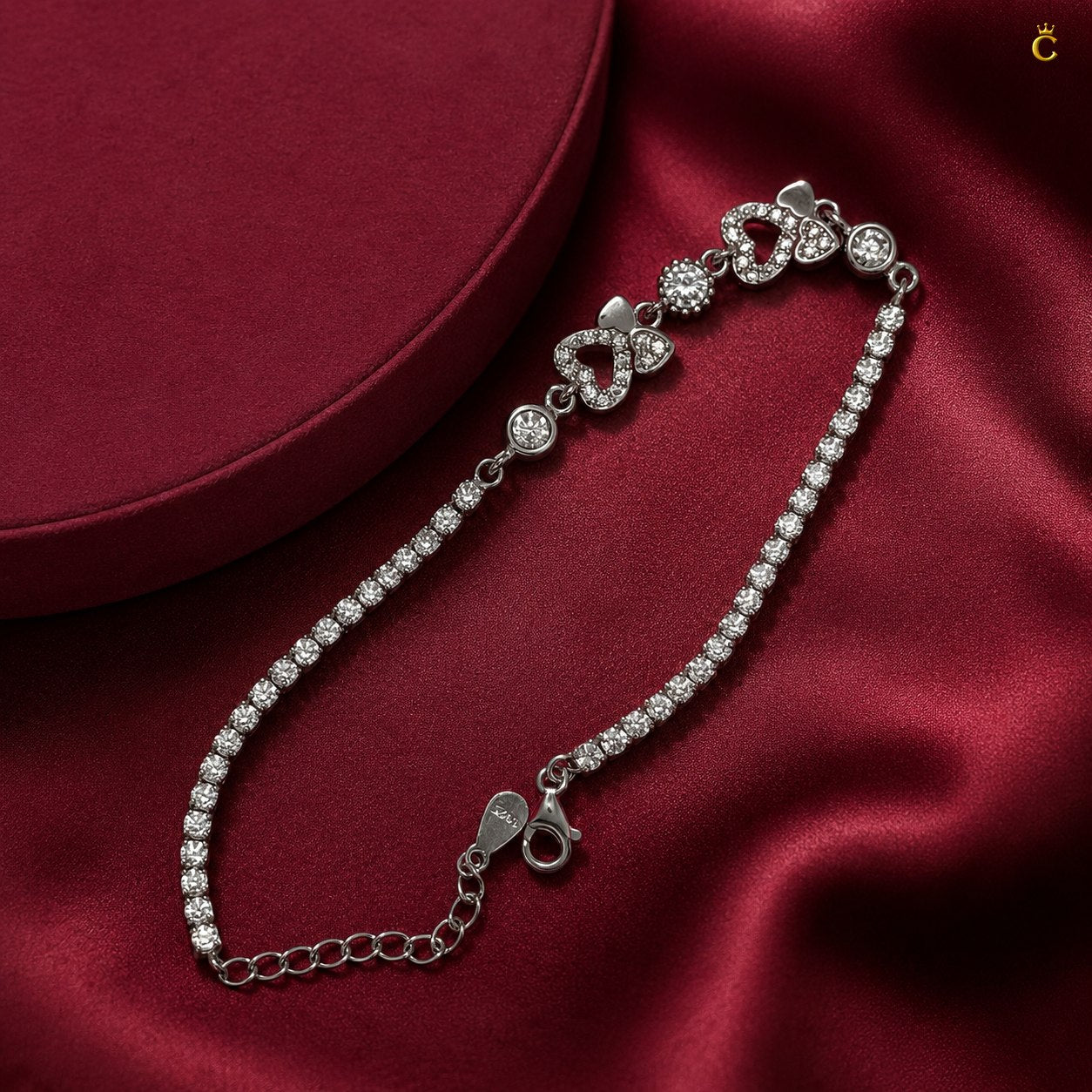 Interlocking Hearts Silver Tennis Bracelet