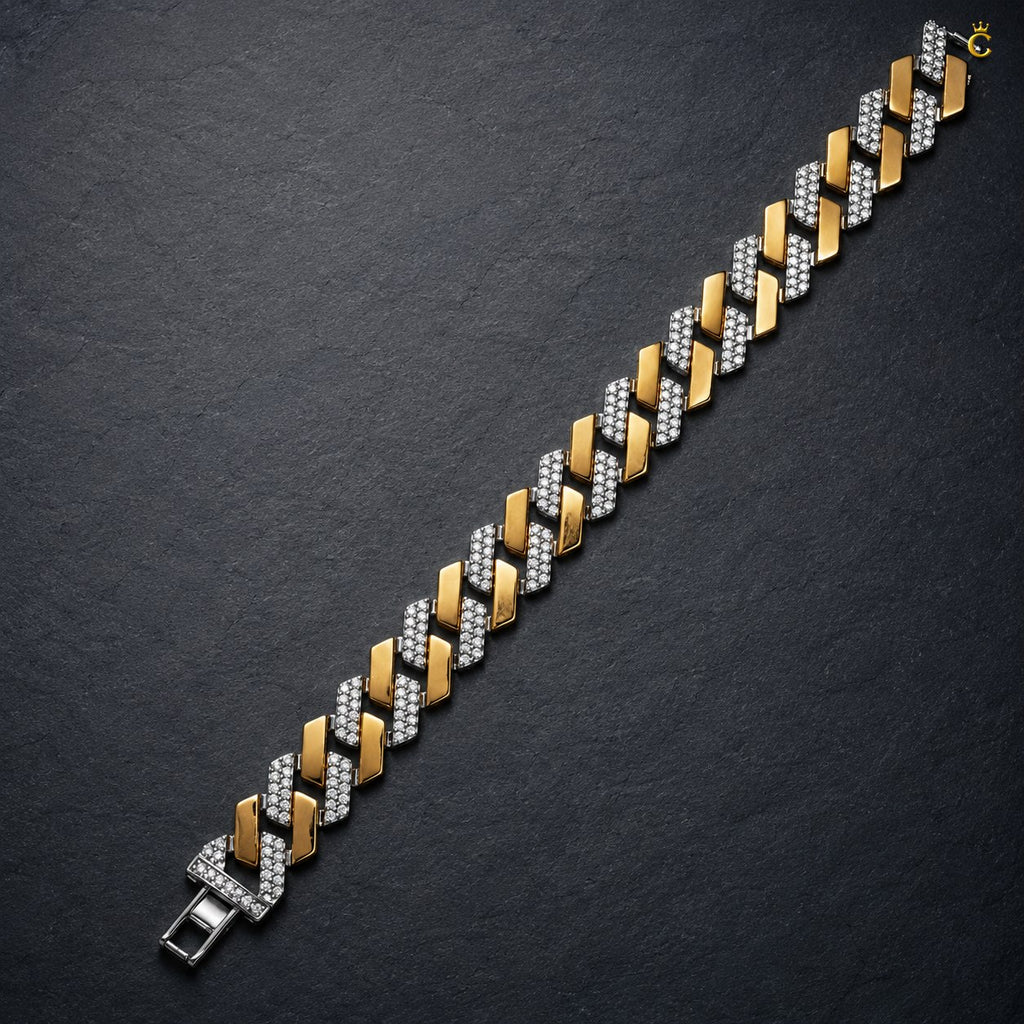 Men's Premium Two-Tone Iced-Out Cuban Link Bracelet