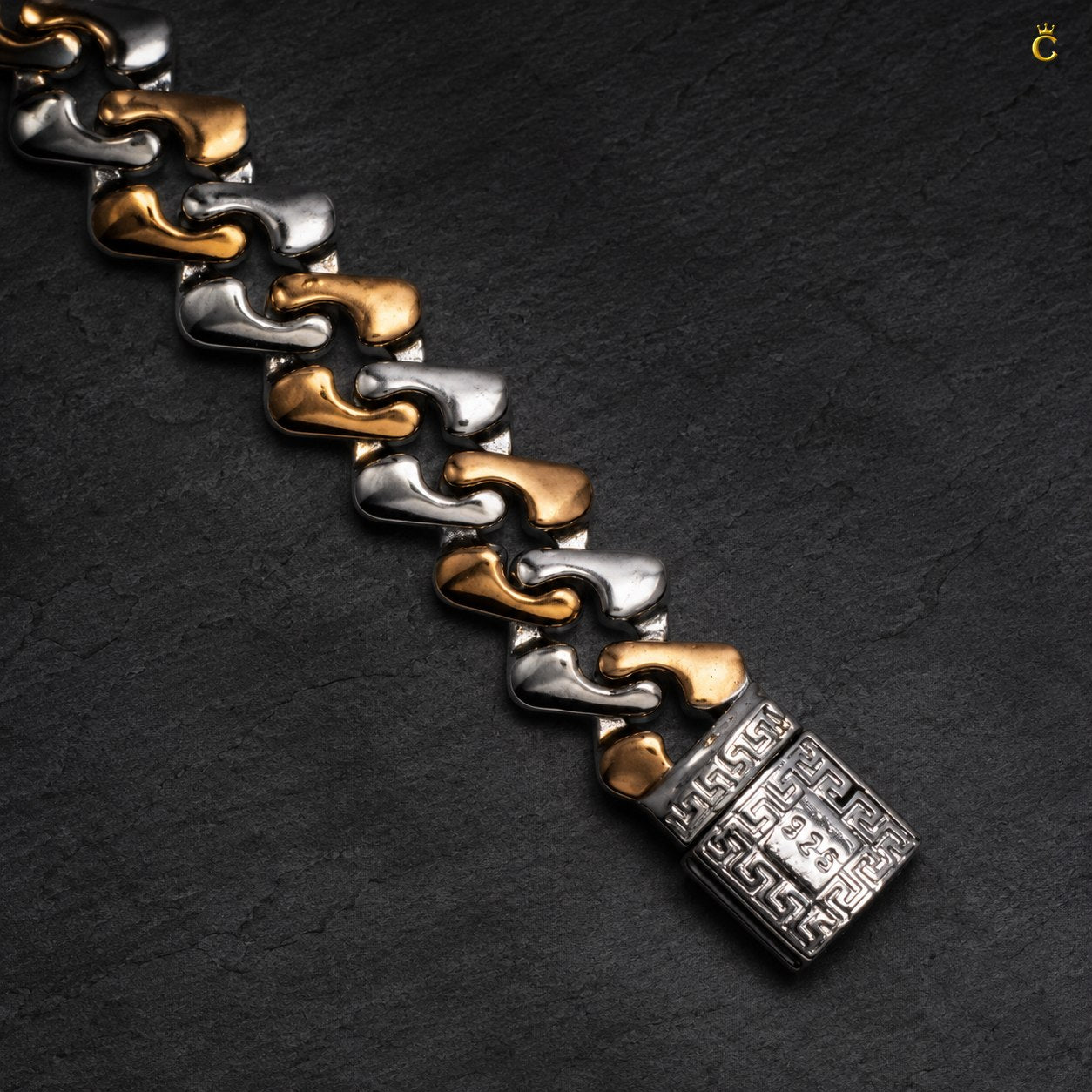 Premium Men's Two-Tone Silver and Rose Gold Accent Link Bracelet