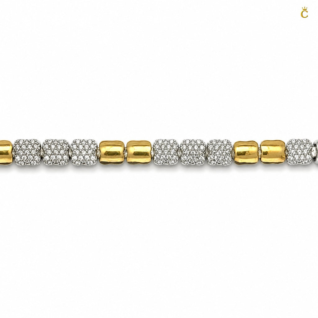 Silver Two-Tone Pave Square Link Bracelet