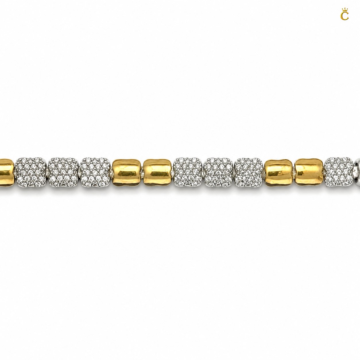 Silver Two-Tone Pave Square Link Bracelet