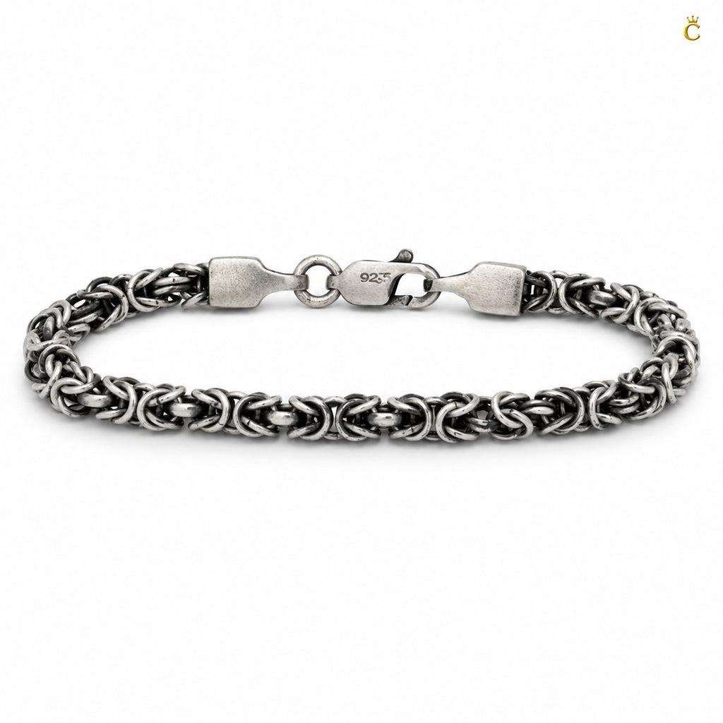 Oxidized Silver Byzantine Chain Bracelet for Men
