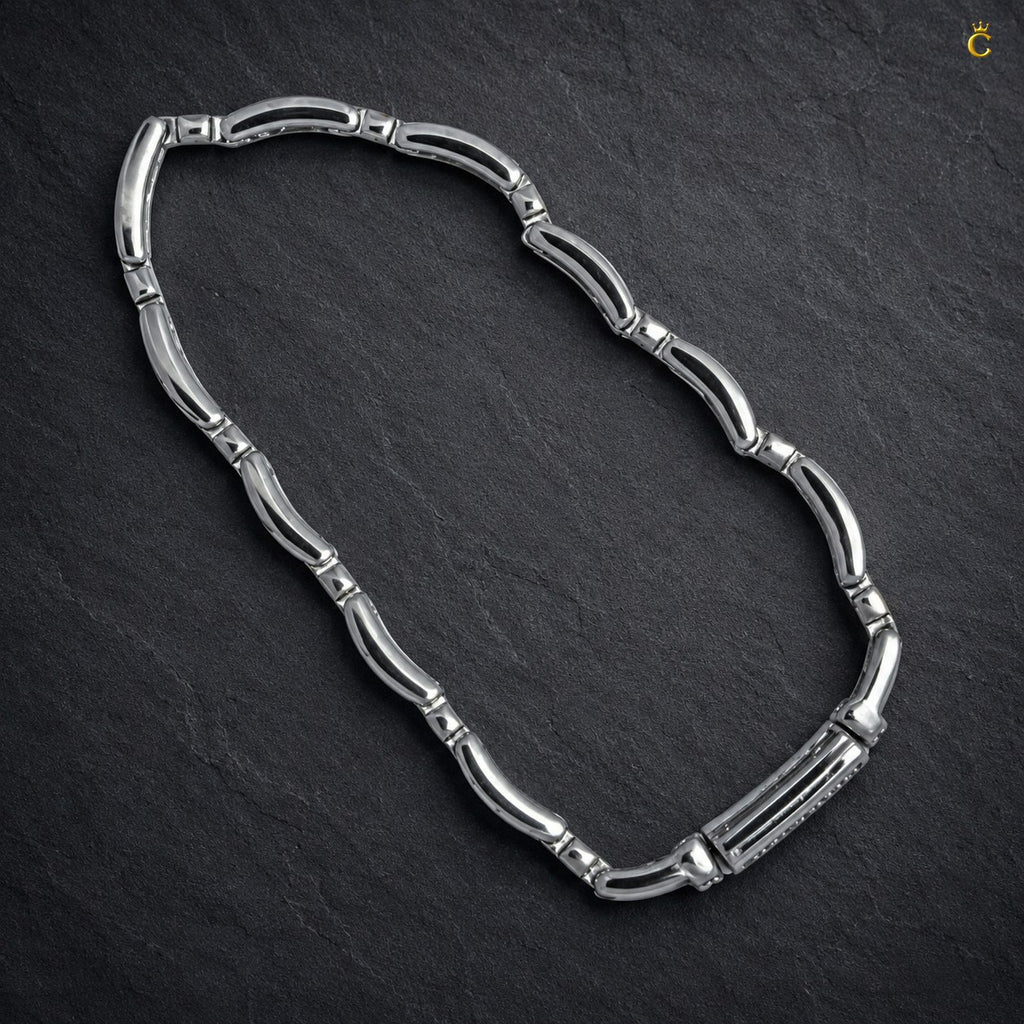 Men's Silver and Gold Toned Link Bracelet with CZ Accents